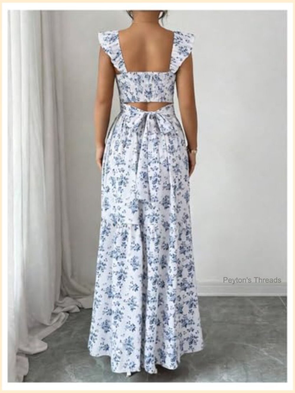 Polka Dot Ruffle Cap Sleeve Swing Maxi Dress Bow Back - Picture 2 of 4
